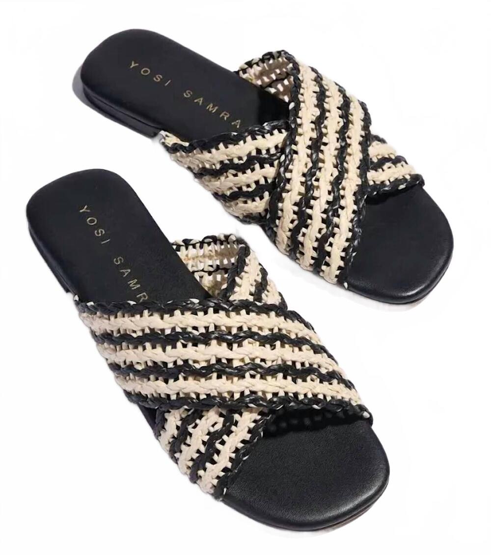 NEW YOSI SAMRA women's cassandra cross strap sandal in blk/wht